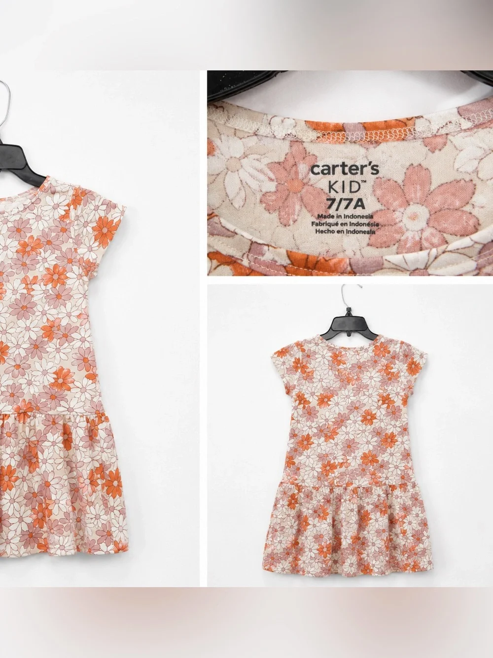 Cat & Jack Orange and Cream Floral Tiered Girl's Dress